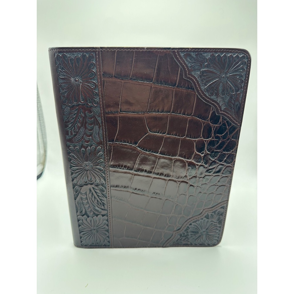 3-D Belt Co Dark Brown Leather Tooled Floral Croc Embossed Tablet Case G214 NEW